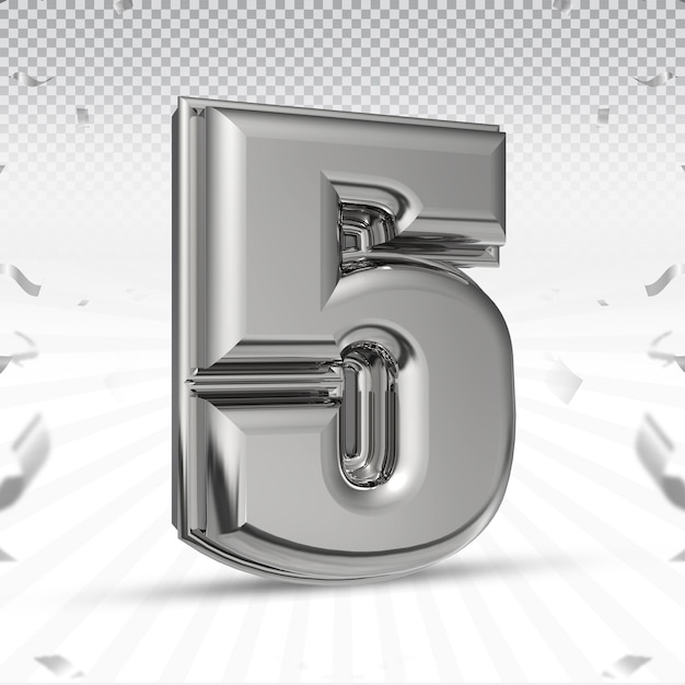 PSD number 5 3d render collection with color silver