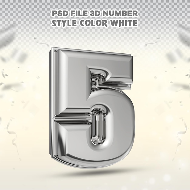 Number 5 3D render collection with color white