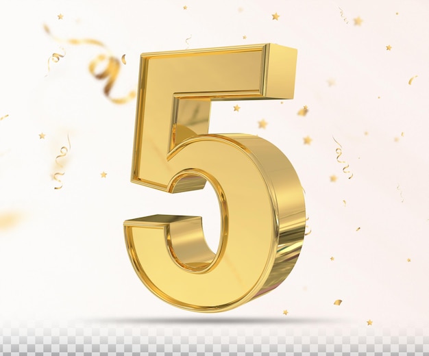 Number 5 3d render Style Golden luxury