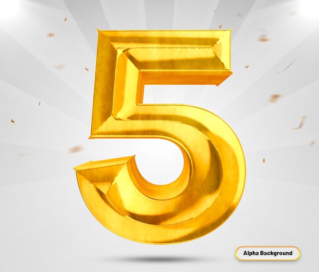 Number 5 3d render style golden luxury