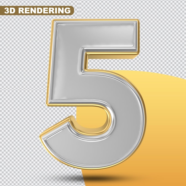 Number 5 Gold 3D Render