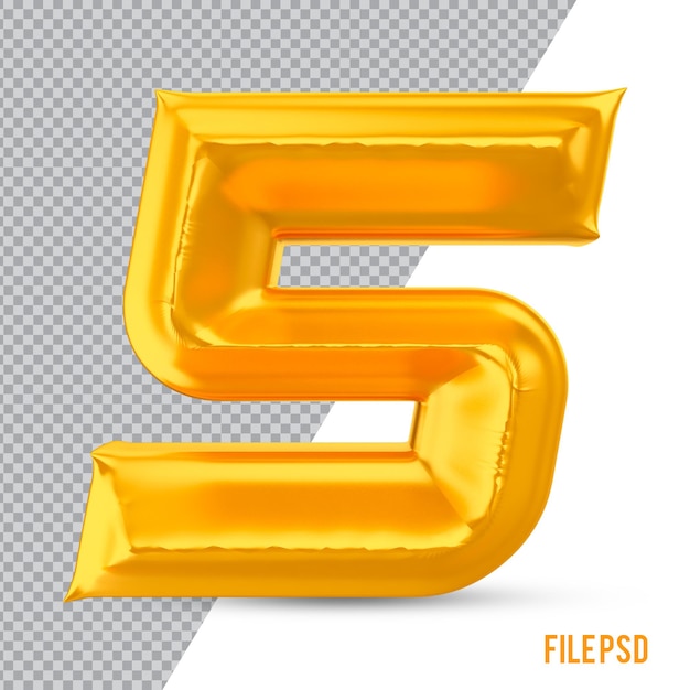 Number 5 gold 3d rendering