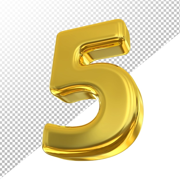 Number 5 gold luxury 3d render