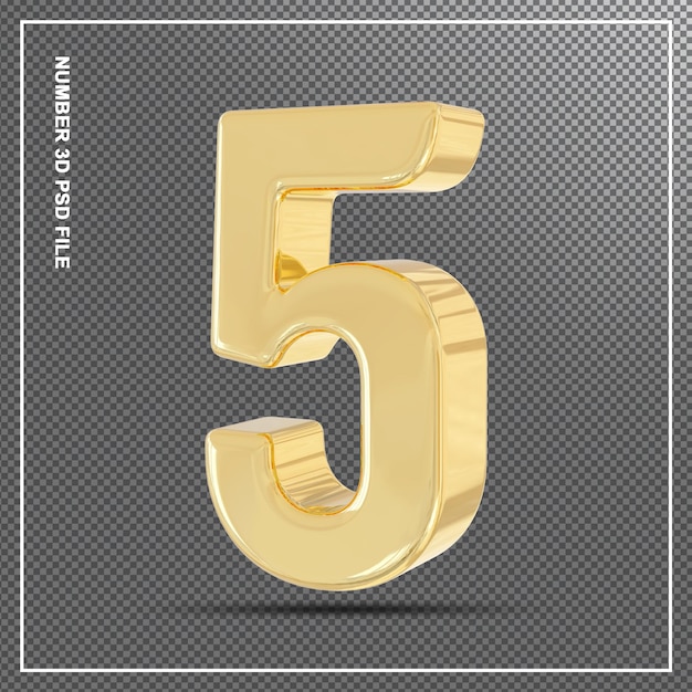 Number 5 gold luxury 3d