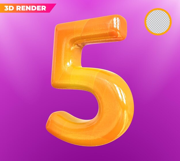 Number 5 golden 3d rendering