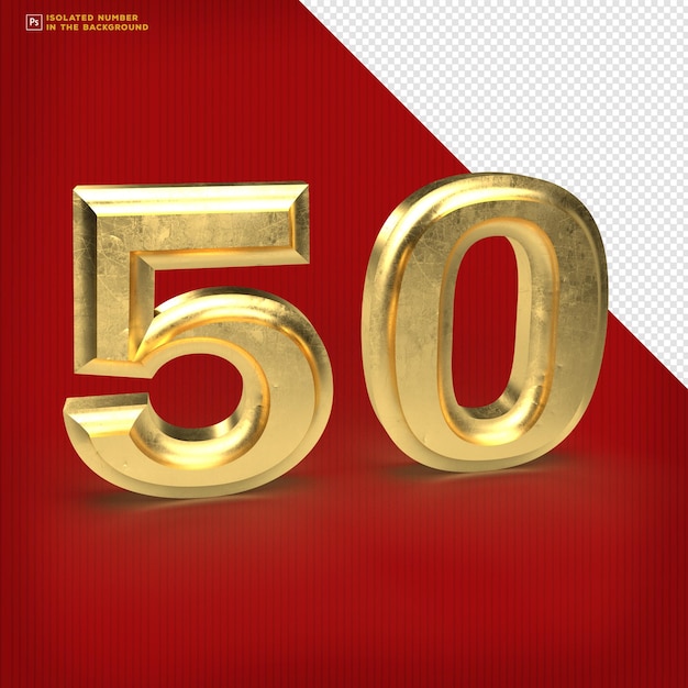 Number 50 3d render scratch gold Free Psd