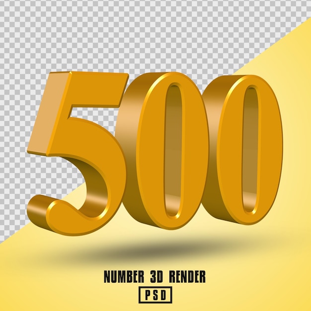 number 500 3d render yellow gold color