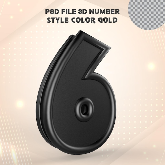 Number 6 3D render collection with color black