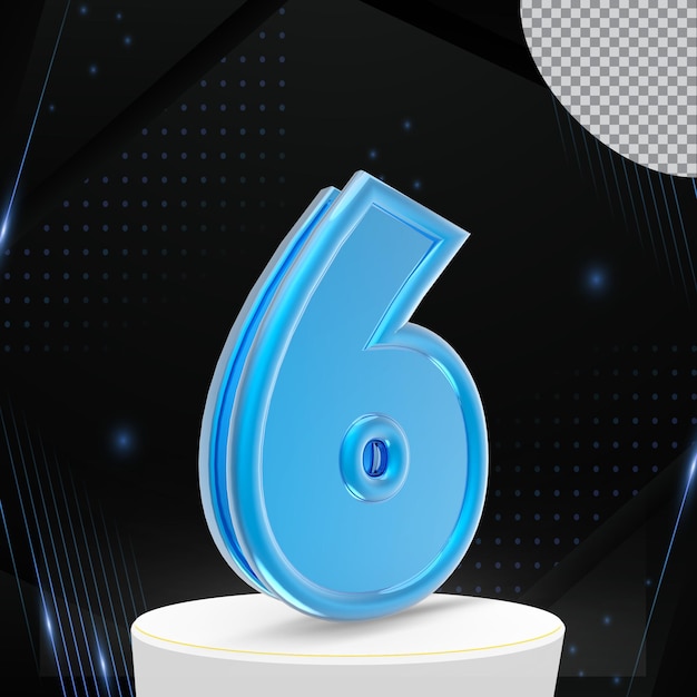 Number 6 3D render collection with color blue