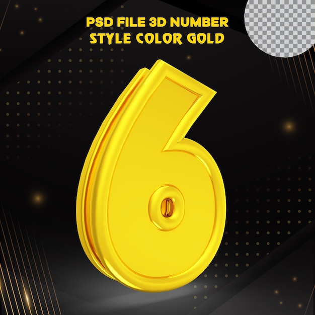 Number 6 3D render collection with color golden