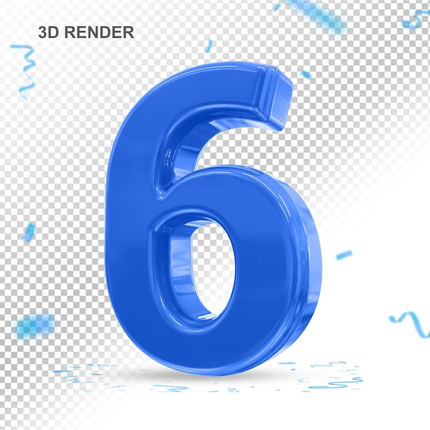 Number 6 blue 3d render