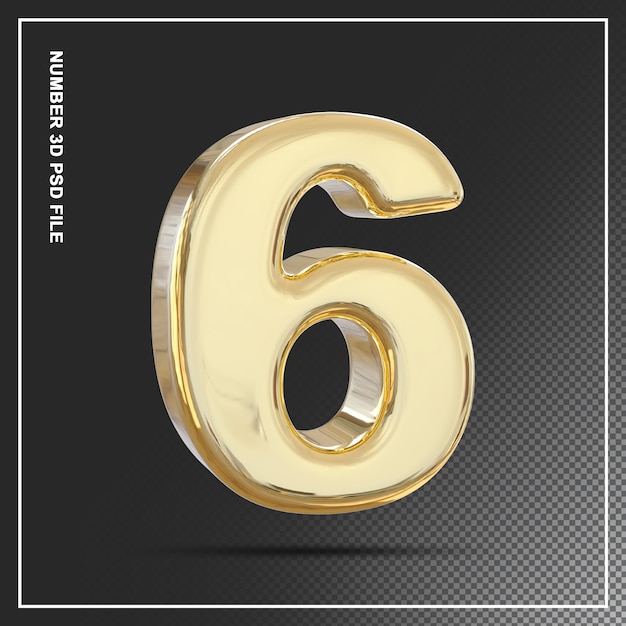 Number 6 Gold 3d Element