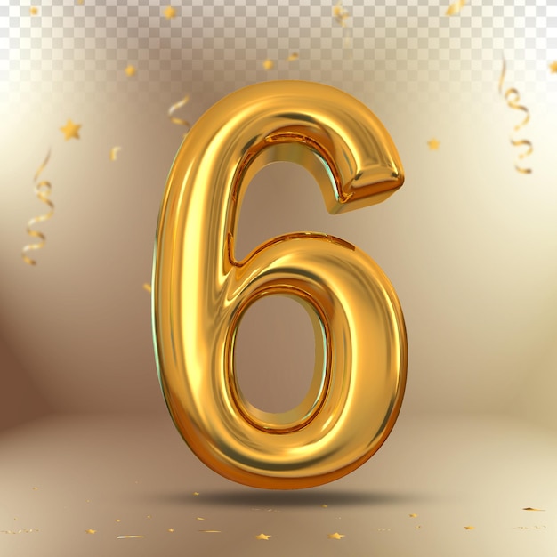 Number 6 Gold 3D Render