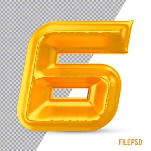 Number 6 gold 3d rendering