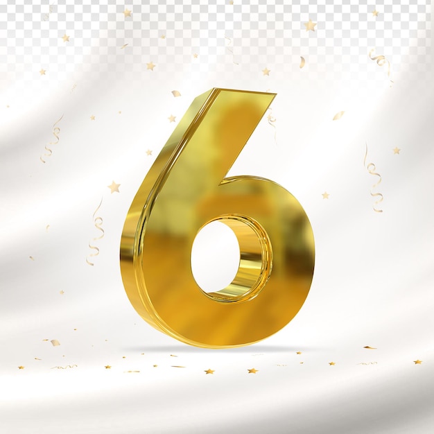 Number 6 gold luxury 3D Render