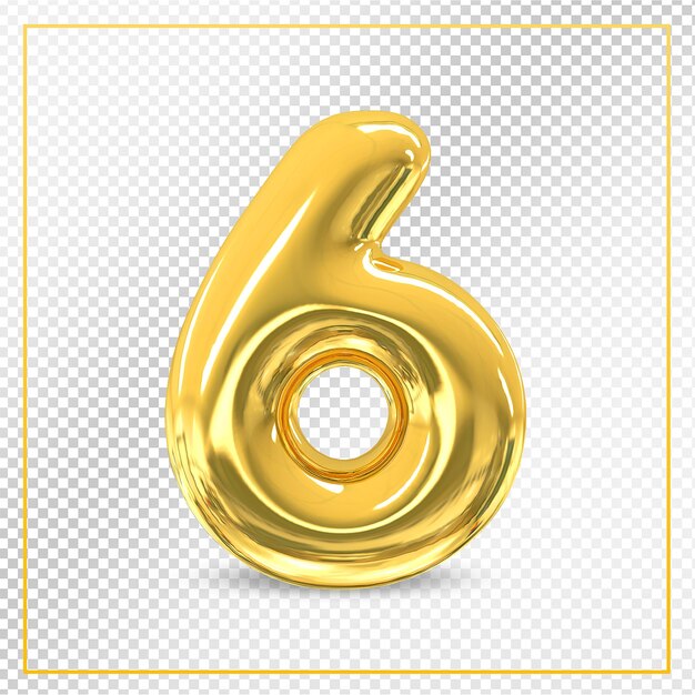 Number 6 gold luxury 3d