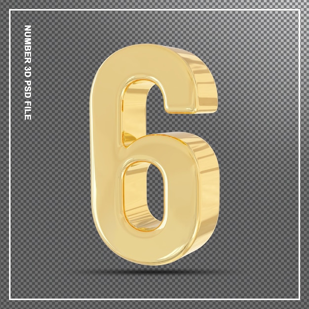 Number 6 gold luxury 3d