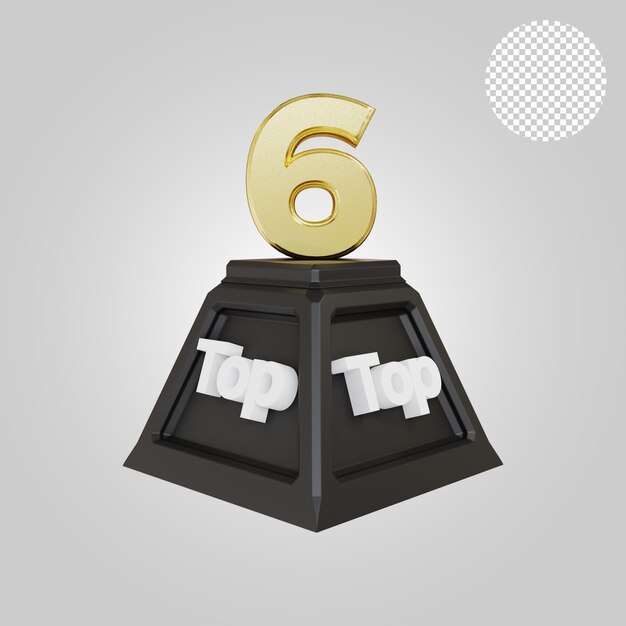 Number 6 Podium Award Golden 3d Rendering