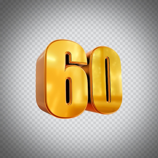 Number 60 3D Rendered image with Transparent Background