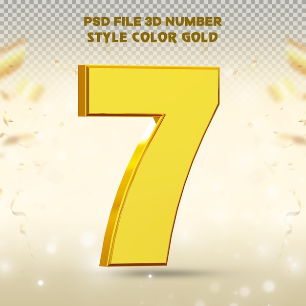 number 7 3d render collection with color gold