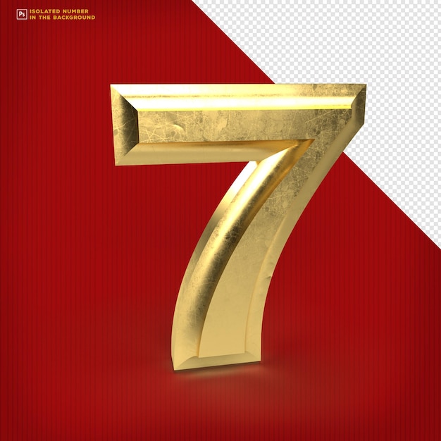 Number 7 3d render scratch gold Free Psd