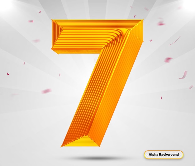 Number 7 3d render style golden luxury