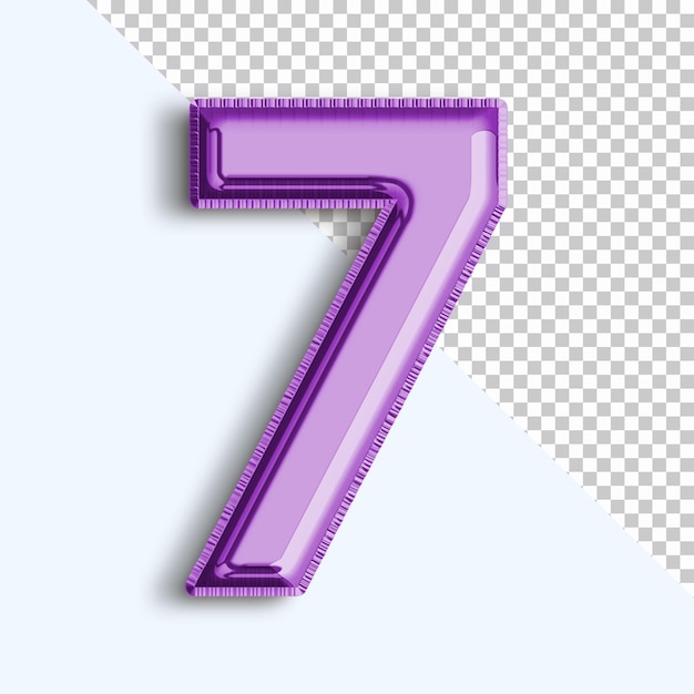 Number 7 3d rendered Metallic foil balloon on transparent background png