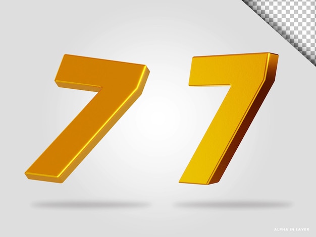 Number 7 golden style 3d render isolated