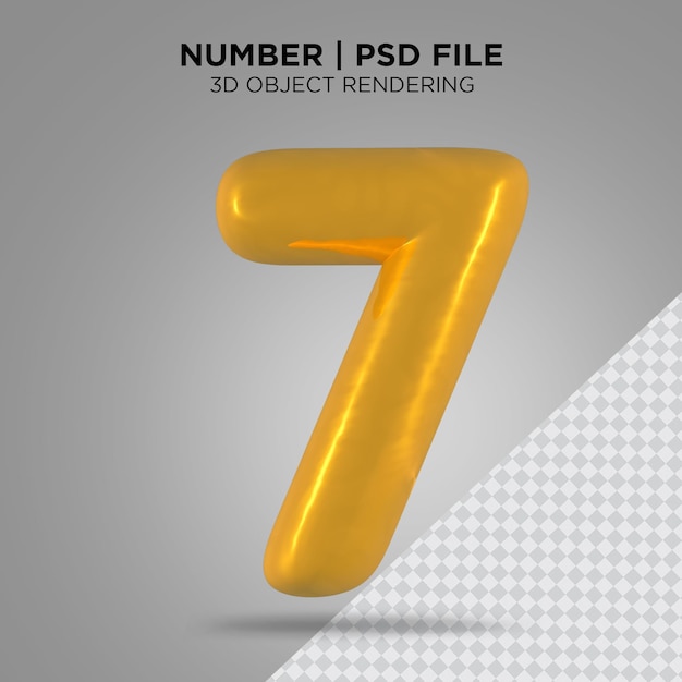 Number 7 seven golden 3d render Premium Psd