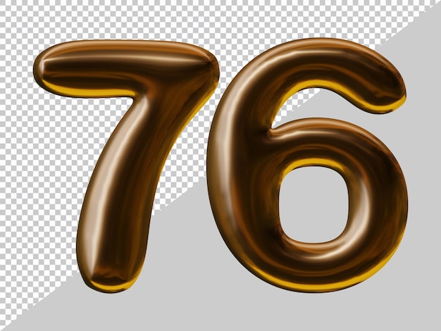 Number 76 design with balloon style in 3d render