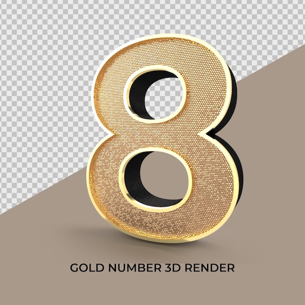 number 8 3D render gold style