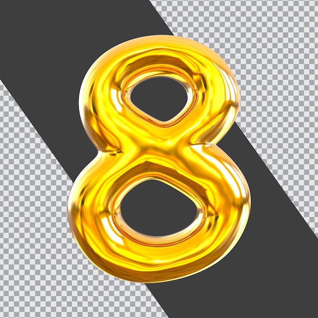 Number 8 3d render style golden luxury