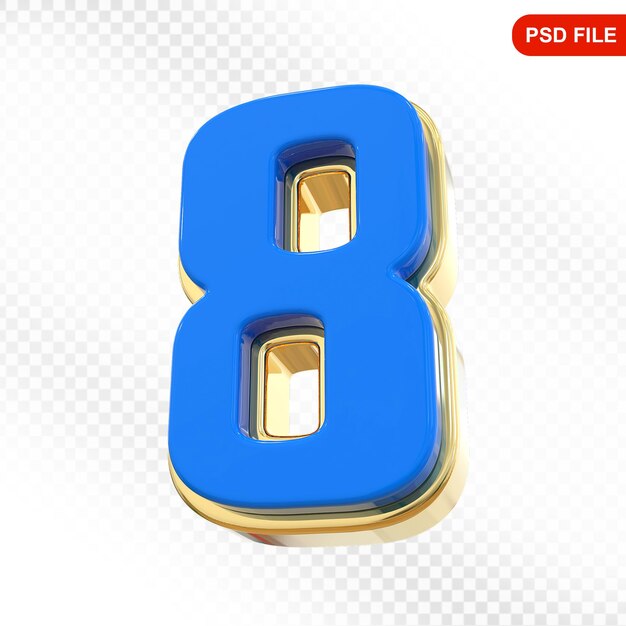 PSD number 8 blue 3d render