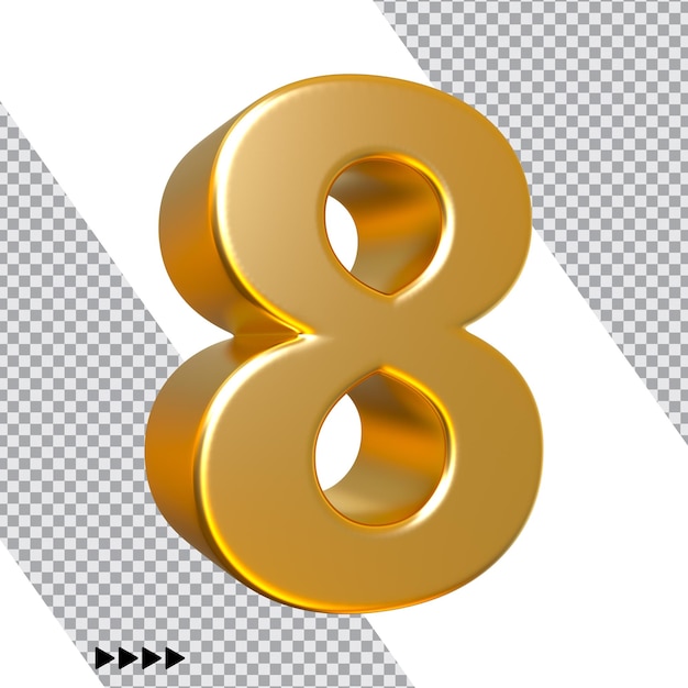 Number 8 Gold 3D Rendering