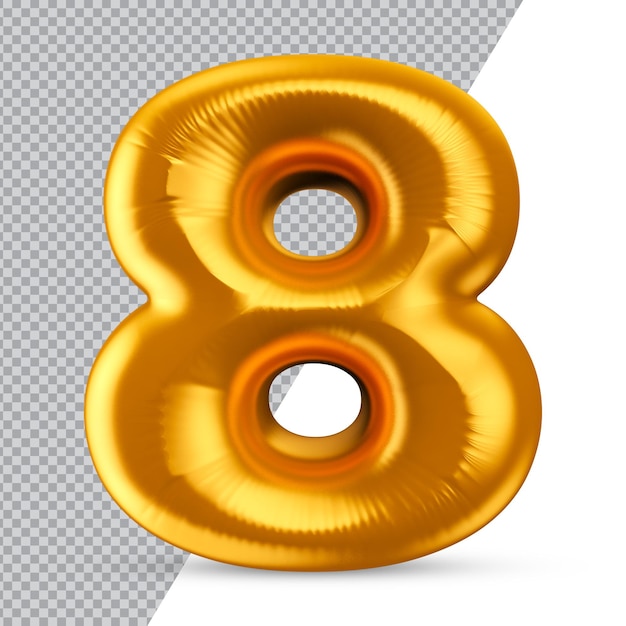 number 8 gold 3d rendering