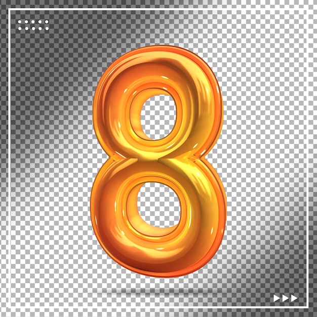 Number 8 gold luxury 3d Premium Psd