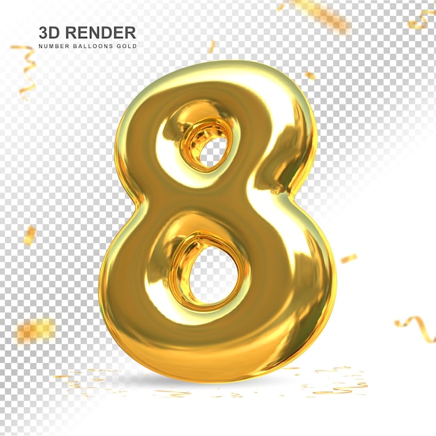 number 8 gold luxury 3d