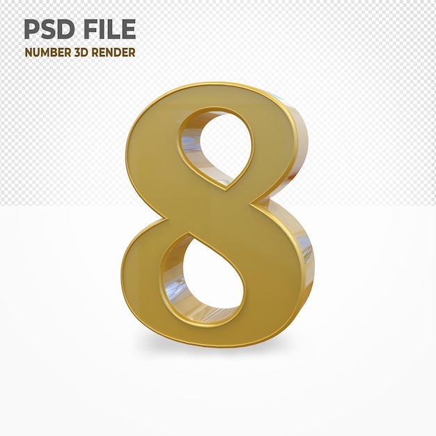 Number 8 with style gold 3D