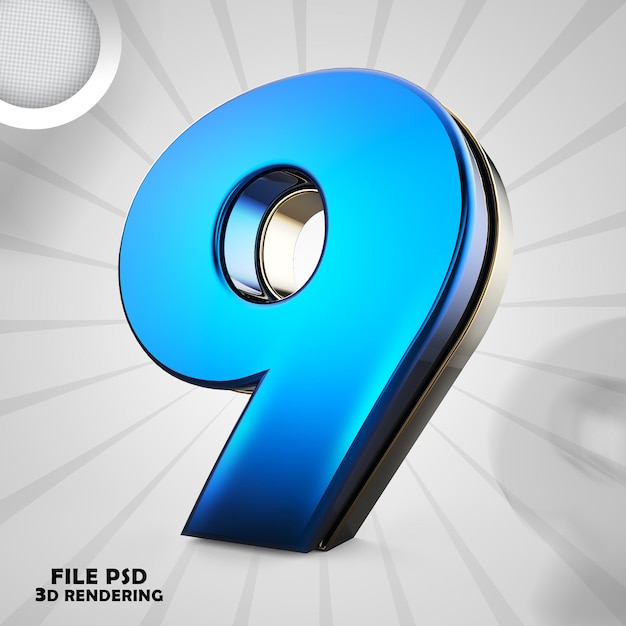 PSD number 9 3d blue rendering