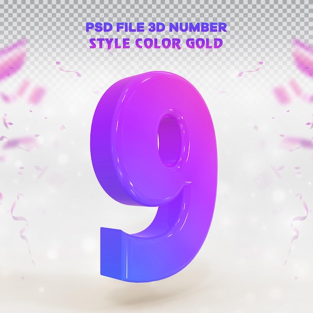 number 9 3d render collection with color messenger