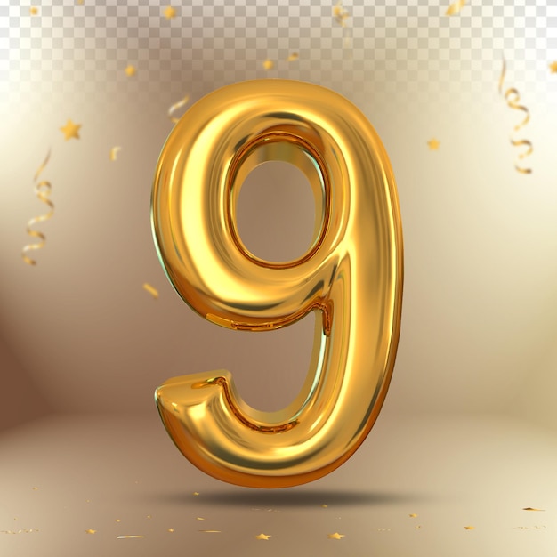 Number 9 Gold 3D Render