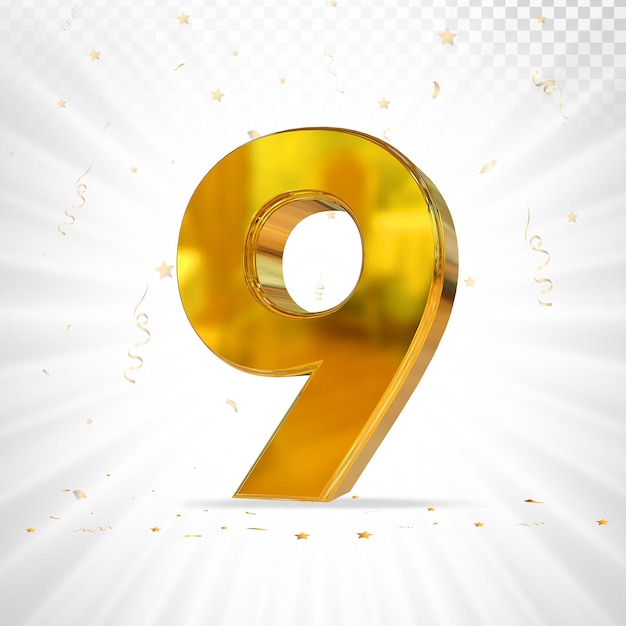 Number 9 gold luxury 3D Render