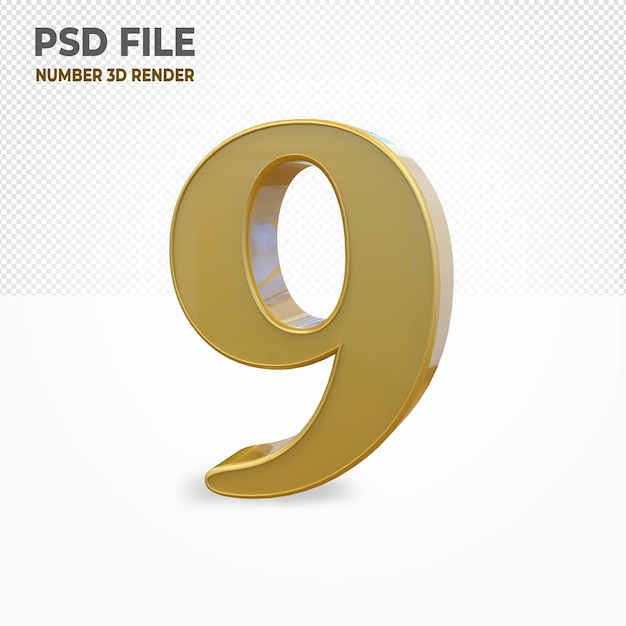 Number 9 with style gold 3D