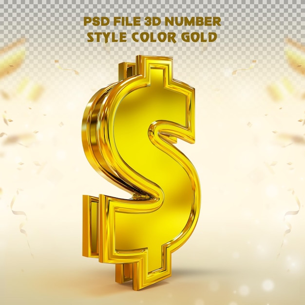 Number dollar 3D render collection with color gold