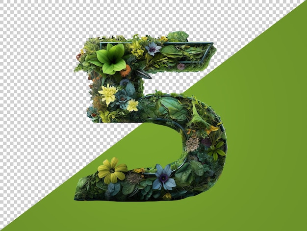 Number five made of leafs with transparent background