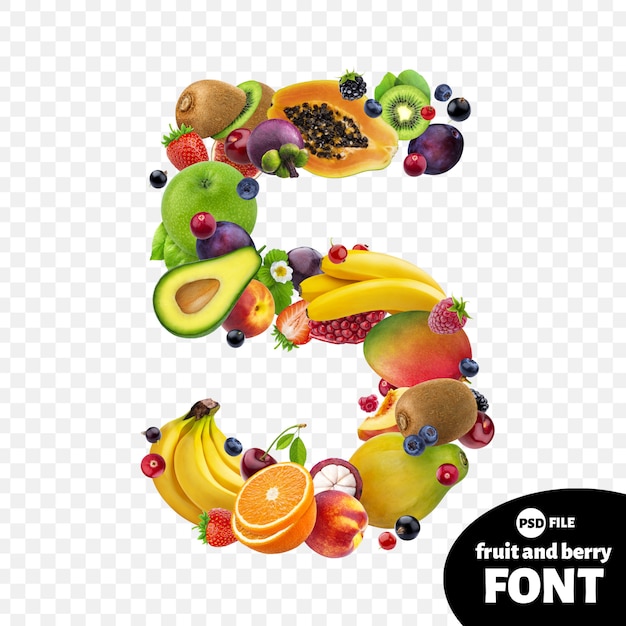 Number five made with fruits