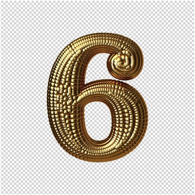 Number from golden spheres 3d rendering