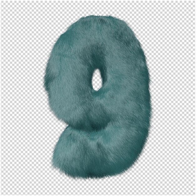 Number made of fur 3d rendering