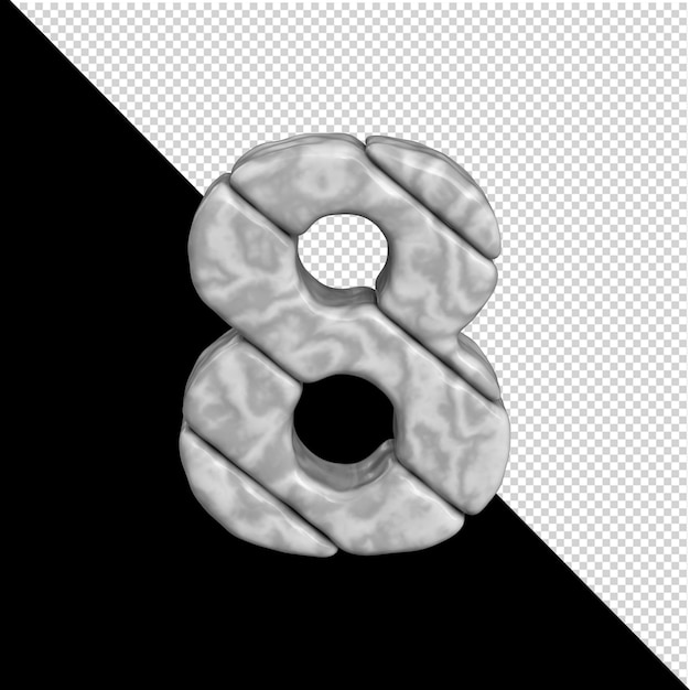 Number made of stone on a transparent background. 3d marble number 8