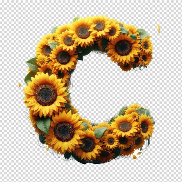 a number of sunflowers with the letter c on it